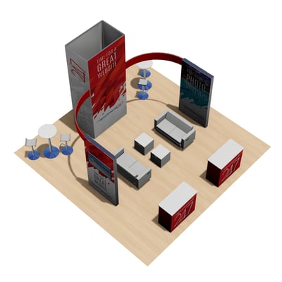 20x20 Trade Show Display – Custom Island Booth with Storage Tower 